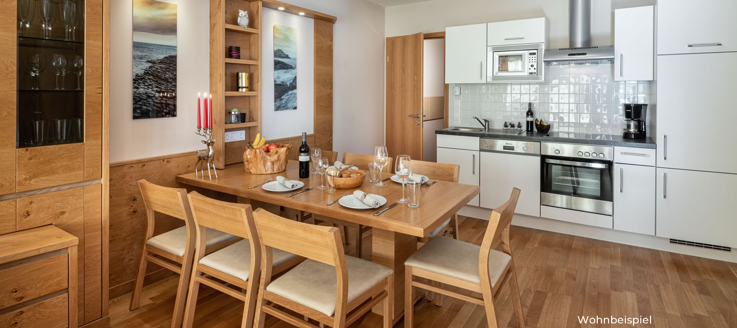 Wohnküche im Appartement direkt an der Skipiste