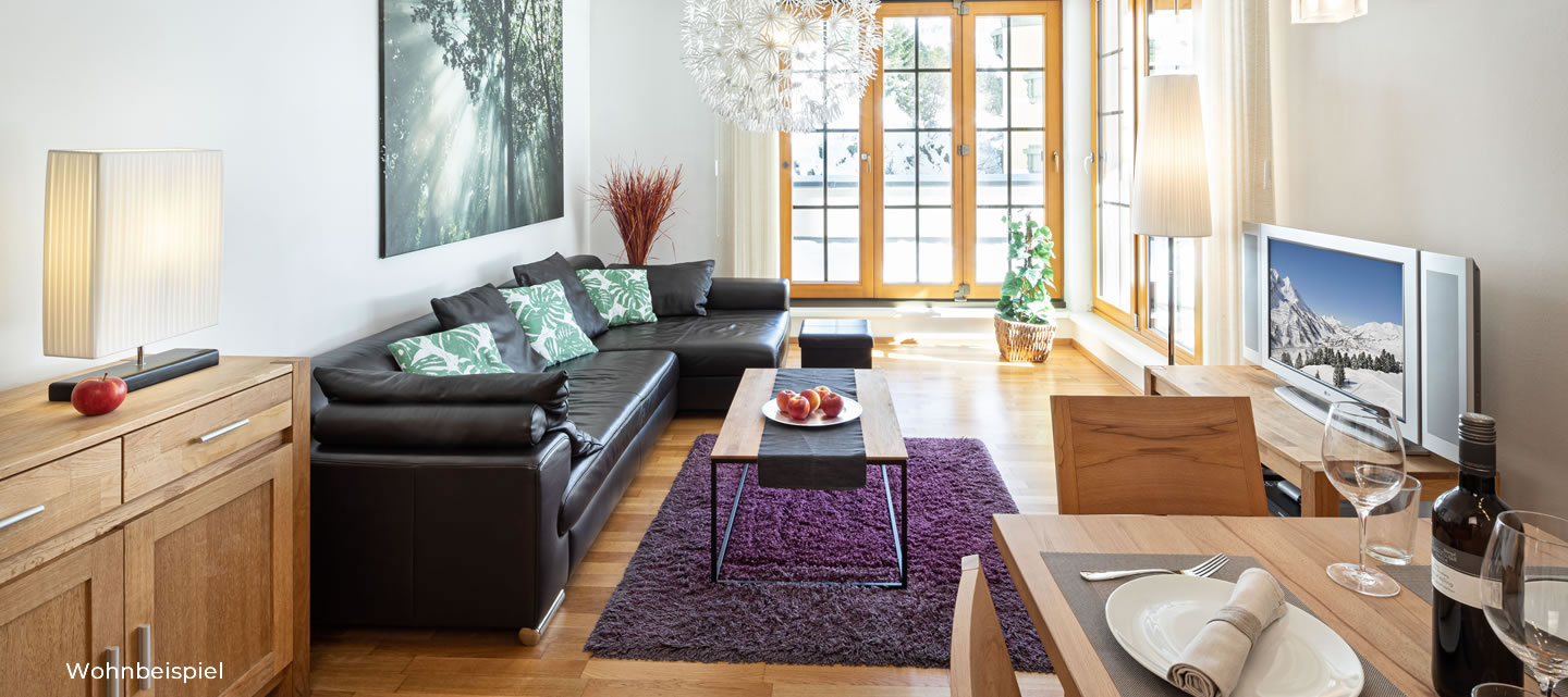 Wohnzimmer im Appartement Steinadler